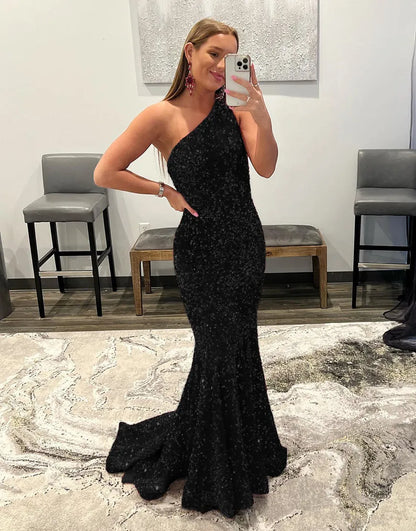 Wholesale Mermaid Prom Dress Glitter Sexy One-Shoulder With Sequins