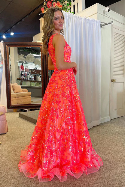 Wholesa A-Line One Shoulder Sequin Lace Long Prom Dresses