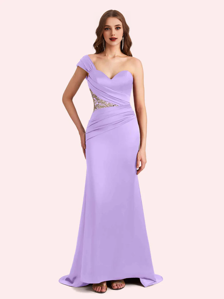 Wholesale Elegant Bridesmaid Dresses&nbsp;One Shoulder Sleeveless Mermaid Soft Satin