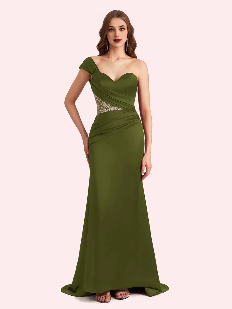 Wholesale Elegant Bridesmaid Dresses&nbsp;One Shoulder Sleeveless Mermaid Soft Satin