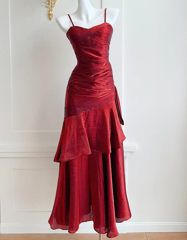 Wholesale Elegant Dresses Gowns Evening Dresses Spaghetti Straps Burgundy Mermaid Long Prom Dress Formal Party Gown