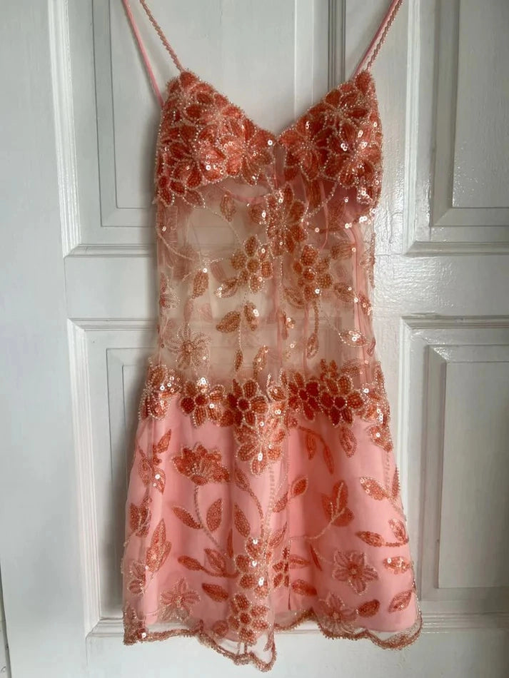 Aimishang Gorgeous Spaghetti Straps Sequin Short / Mini Summer Birthday Party Dress Sexy Homecoming Dress