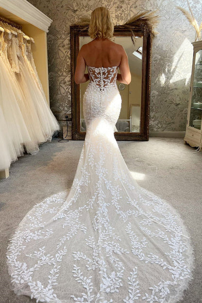 Wholesale Elegant Ivory Lace Strapless Mermaid Long Wedding Dress