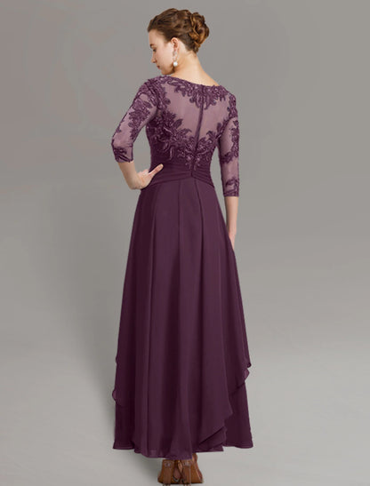 Wholesale Sheath / Column Mother of the Bride Dress Wedding Guest Simple Elegant Jewel Neck Ankle Length Chiffon Lace 3/4 Length Sleeve with Pleats Sequin