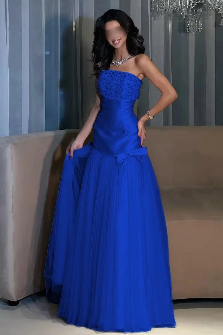 Aimishang Elegant Strapless A Line Sleeveless Long Formal Prom Dress Pretty Evening Party Dress