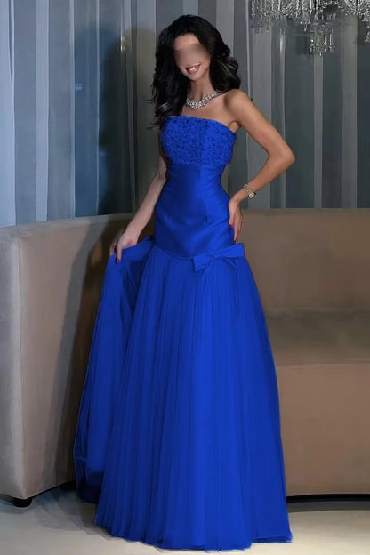Aimishang Elegant Strapless A Line Sleeveless Long Formal Prom Dress Pretty Evening Party Dress