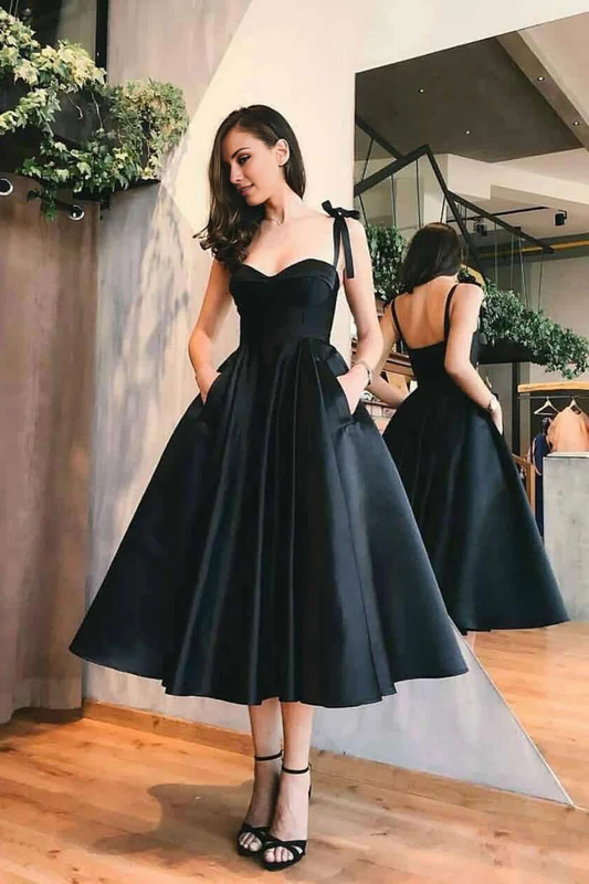 Wholesale A line Sweetheart Evening Dress Satin Tea Length Homecoming Dress