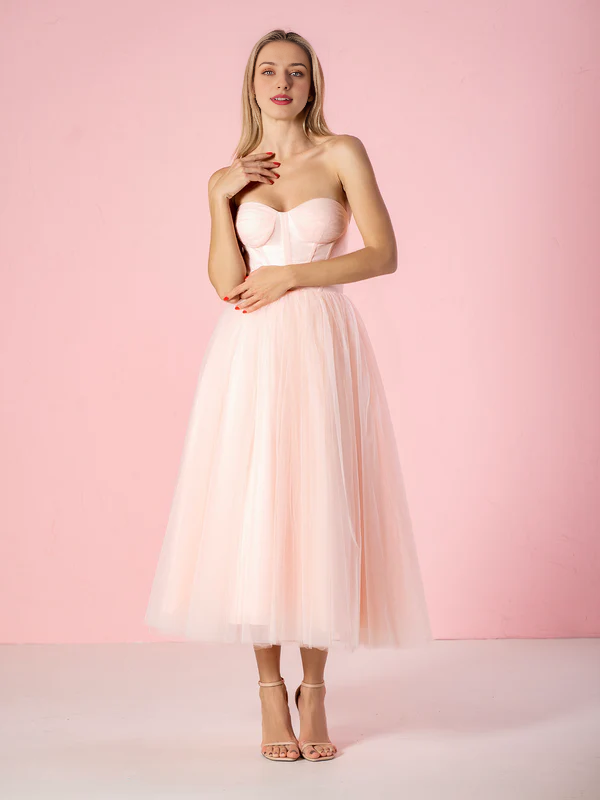 Wholesale Elegant Graduation Dresses Strapless Puffy Midi Tulle Dress Homecoming Dresses