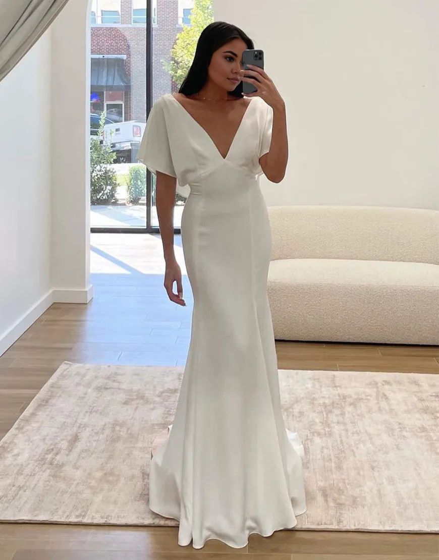 Wholesale Wedding Dress Mermaid White V Neck Chiffon