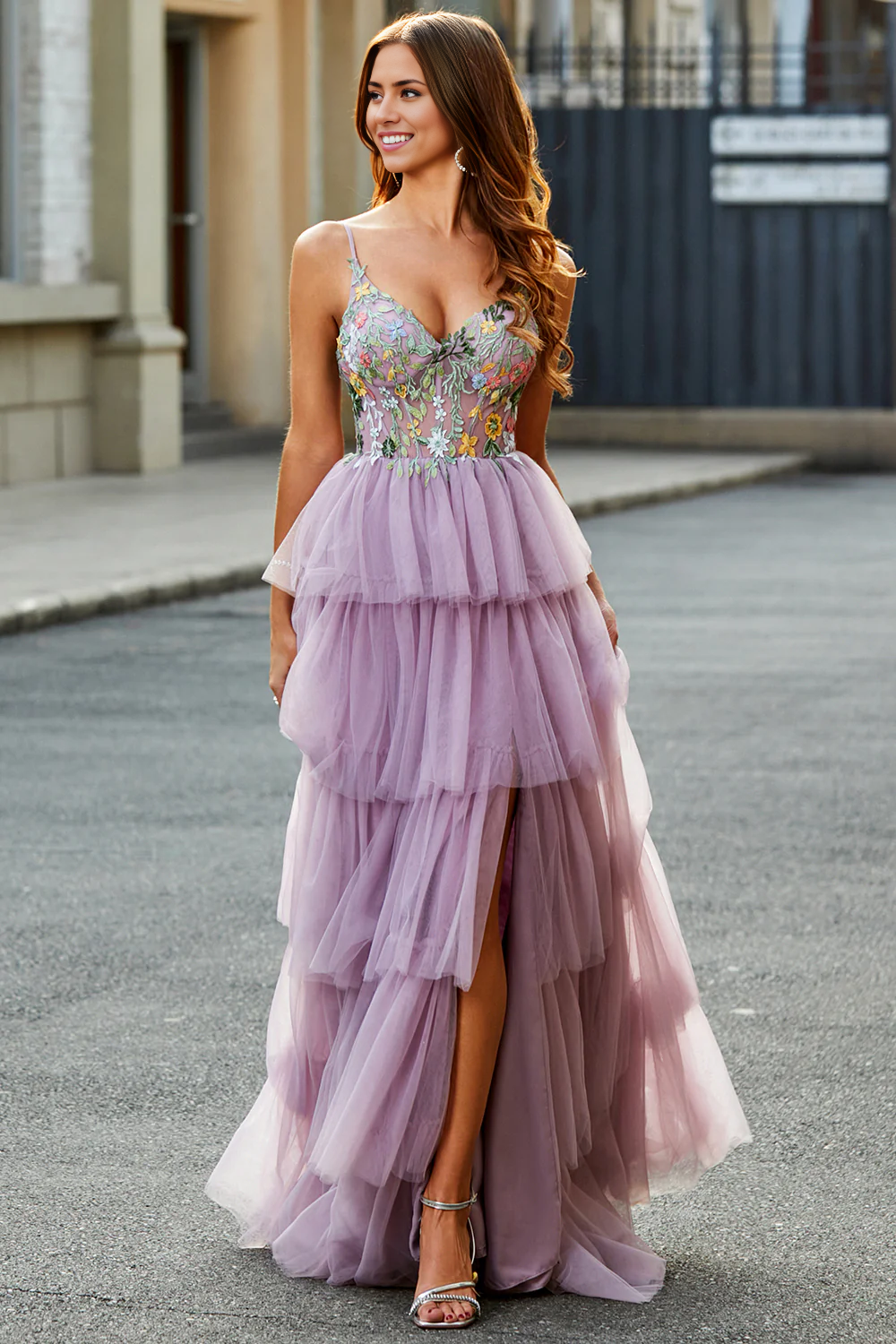 Wholesale A-Line Prom Dress Tulle Corset Tiered With Appliques