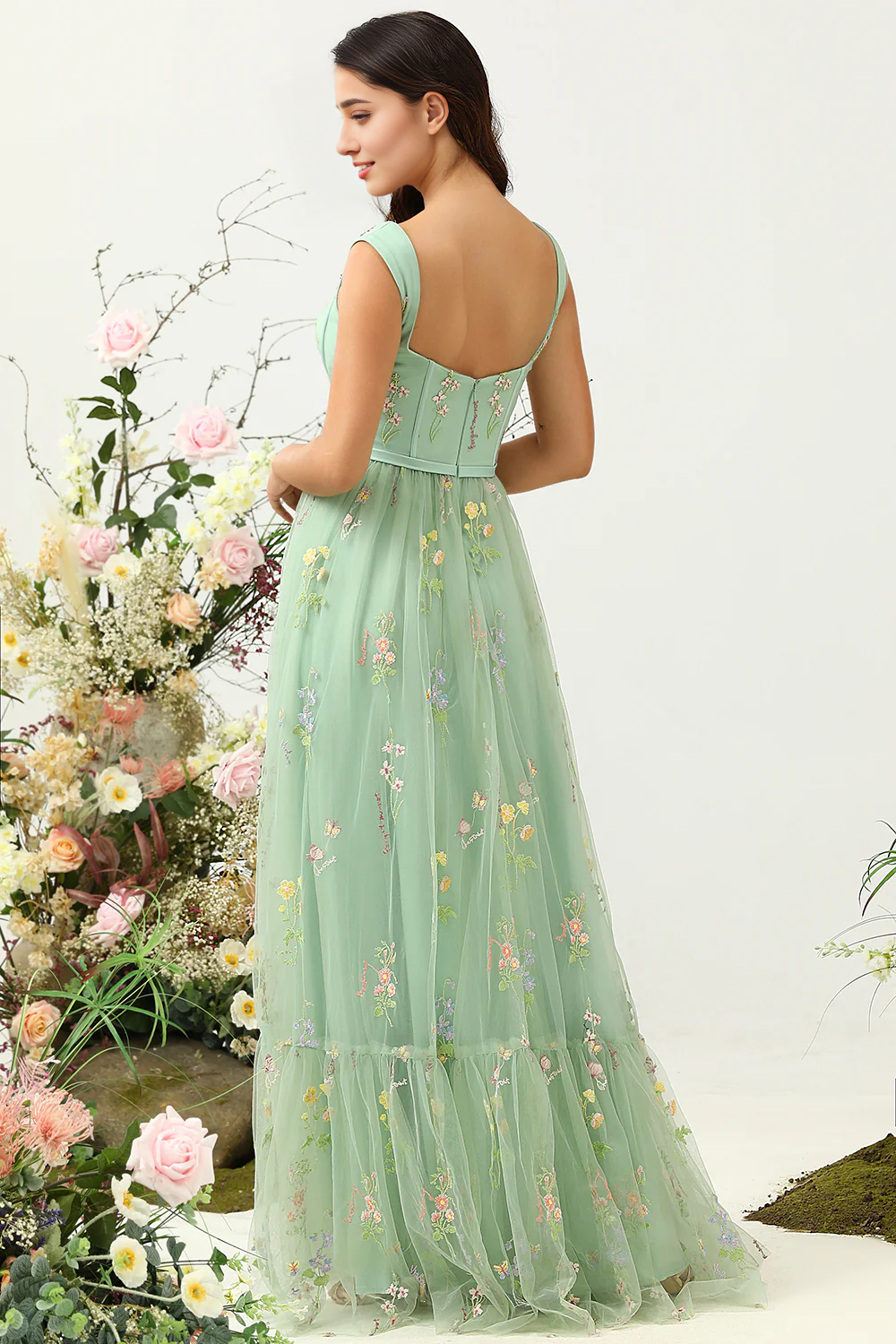 Wholesale A-Line Square Neck Party Dress with Embroidery