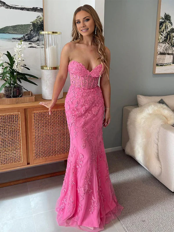 Aimishang Elegant Mermaid Evening Dress Strapless Lace Prom Dress With Appliques