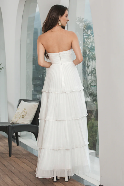 Wholesale A-Line Evening Dress Sweetheart Tiered Floor Length Chiffon Prom Dress White