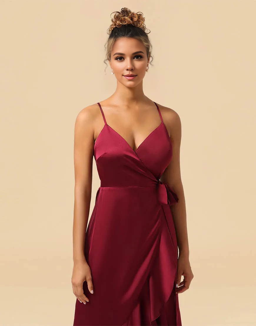 Wholesale Bridesmaid Dress Spaghetti Straps Asymmetrical Satin