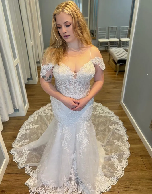 Wholesale Wedding Dress Mermaid Off The Shoulder Chapel Train With Appliques