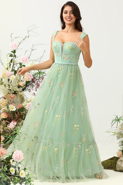 Wholesale A-Line Square Neck Party Dress with Embroidery