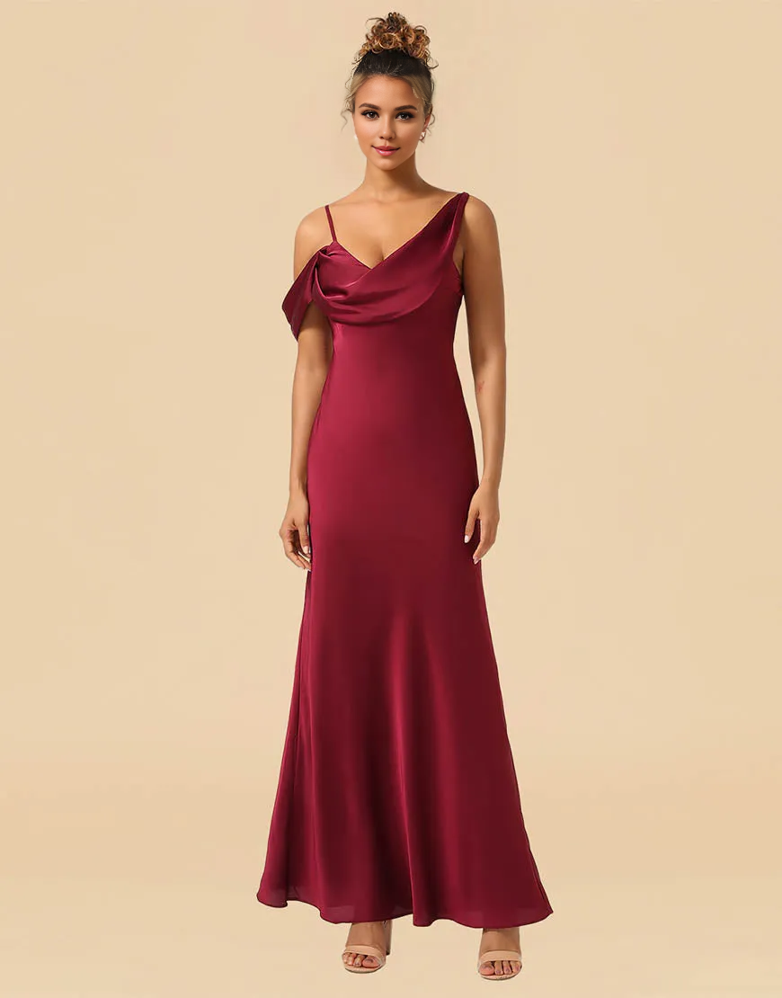 Wholesale Bridesmaid Dress Sheath Asymmetrical Shoulder Straps Floor Length Satin