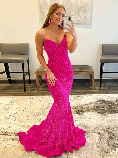 Wholesale Mermaid Prom Dresses Sweetheart Neck Sequins Evening Dress Fashionable and Beautiful