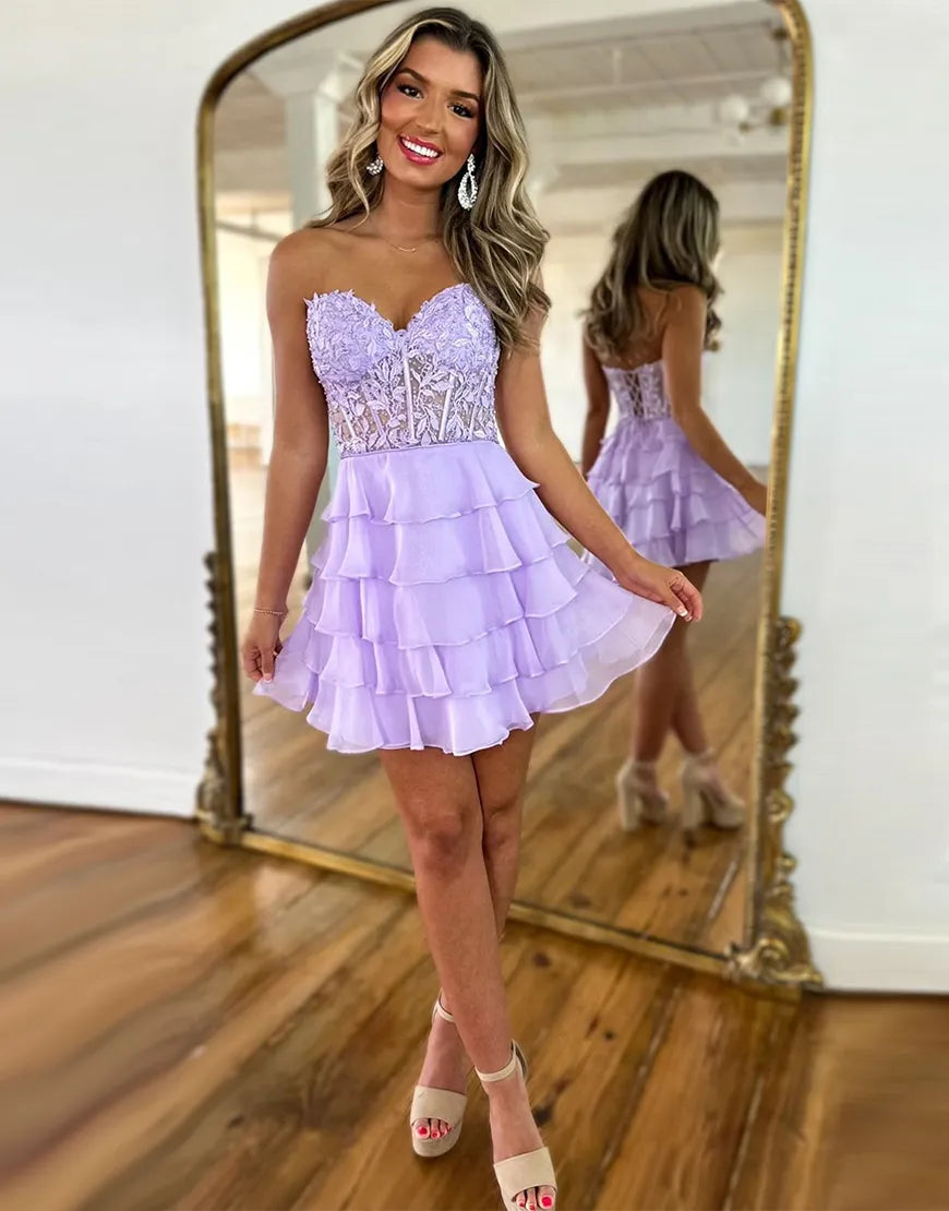 Wholesale Homecoming Dress Sparkly A-line Strapless Tiered with Appliques