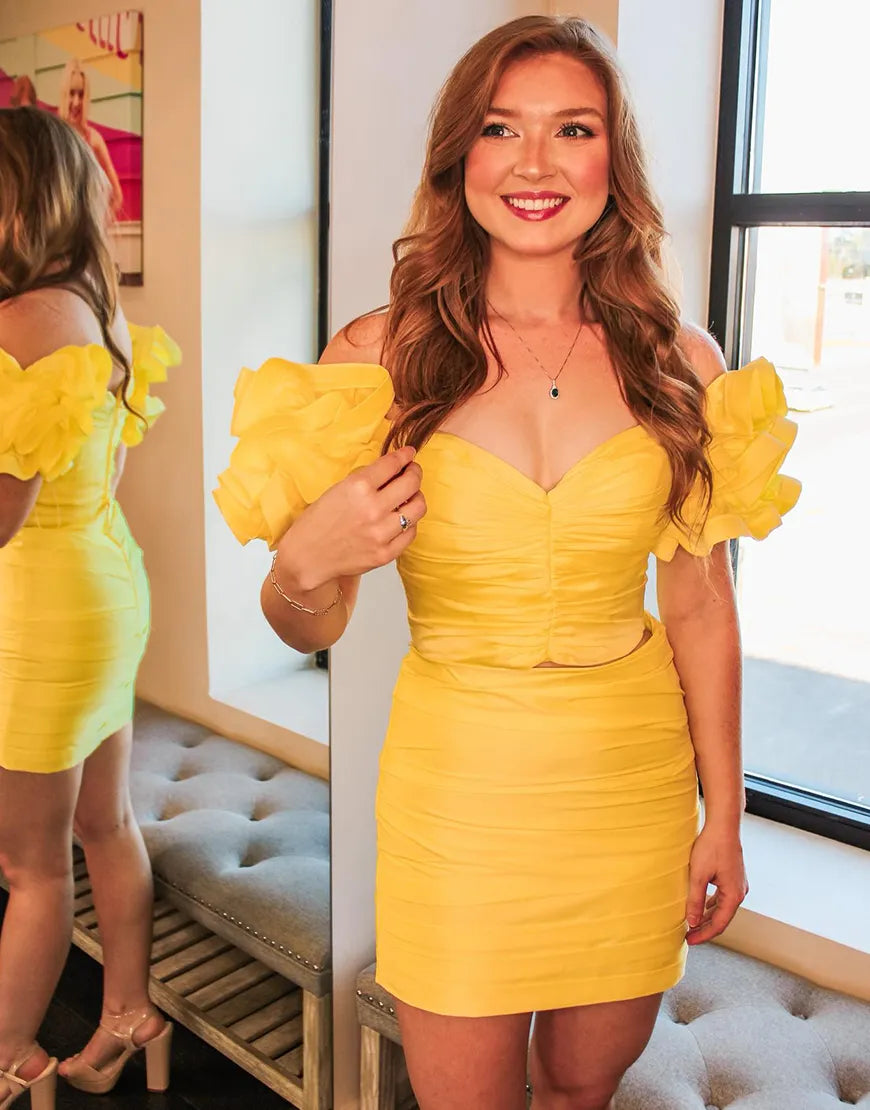 Wholesale Homecoming Dress Ruffled Off-the-Shoulder Tight