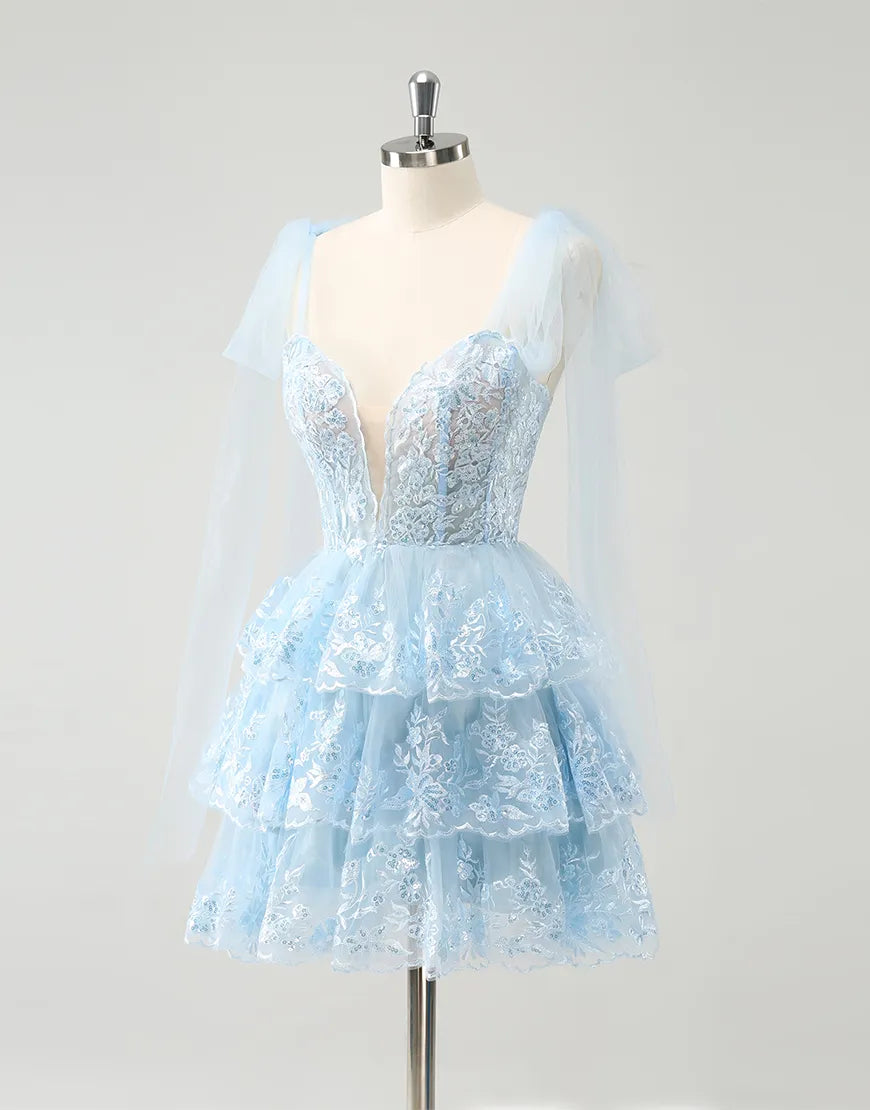 Wholesale Homecoming Dress A-Line Tiered Embroidery Tulle