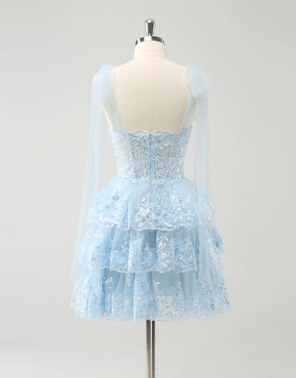 Wholesale Homecoming Dress A-Line Tiered Embroidery Tulle