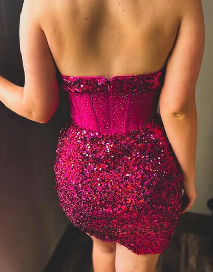 Wholesale Homecoming Dress Glitter Strapless Sequins Corset