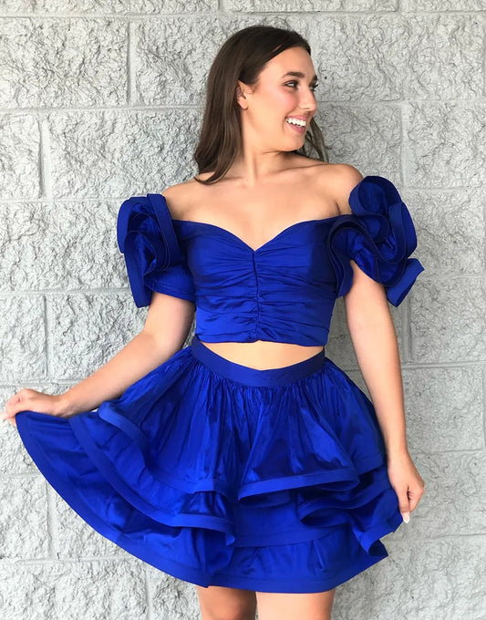 Wholesale Homecoming Dress Two-Piece Ruffled Tiered Satin