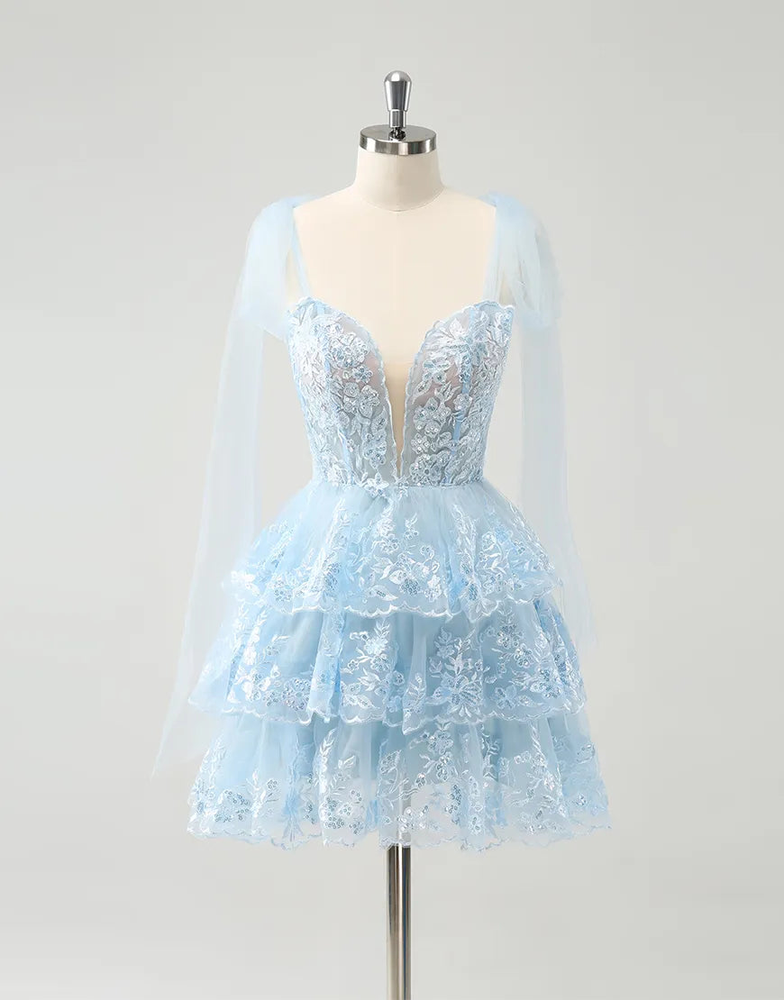 Wholesale Homecoming Dress A-Line Tiered Embroidery Tulle