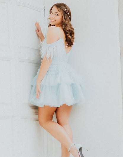 Wholesale A-Line Tiered Homecoming Dress Cold Shoulder with Feathers