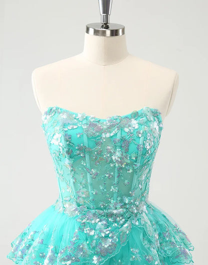 Wholesale Homecoming Dress A-Line Tiered Strapless Sequined