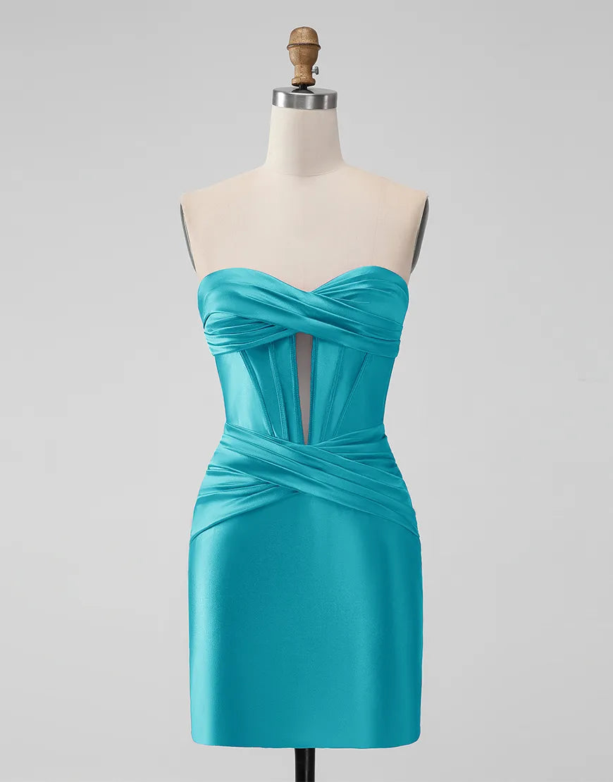 Wholesale Homecoming Dress Tight Strapless Keyhole Satin