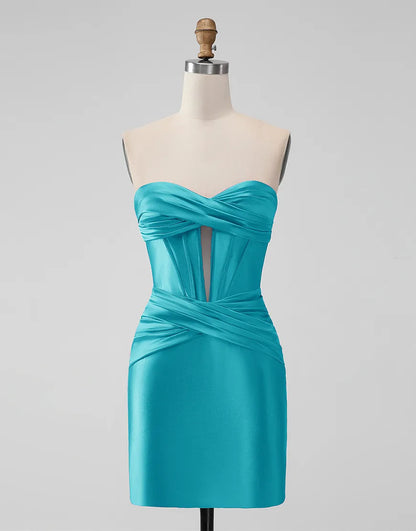 Wholesale Homecoming Dress Tight Strapless Keyhole Satin