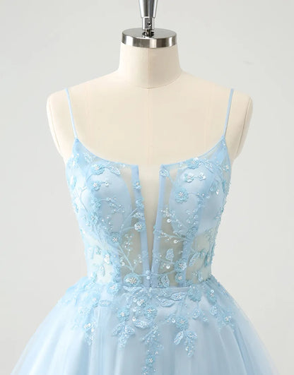 Wholesale Homecoming Dress Glitter A-Line Beaded Flowers Tulle Corset