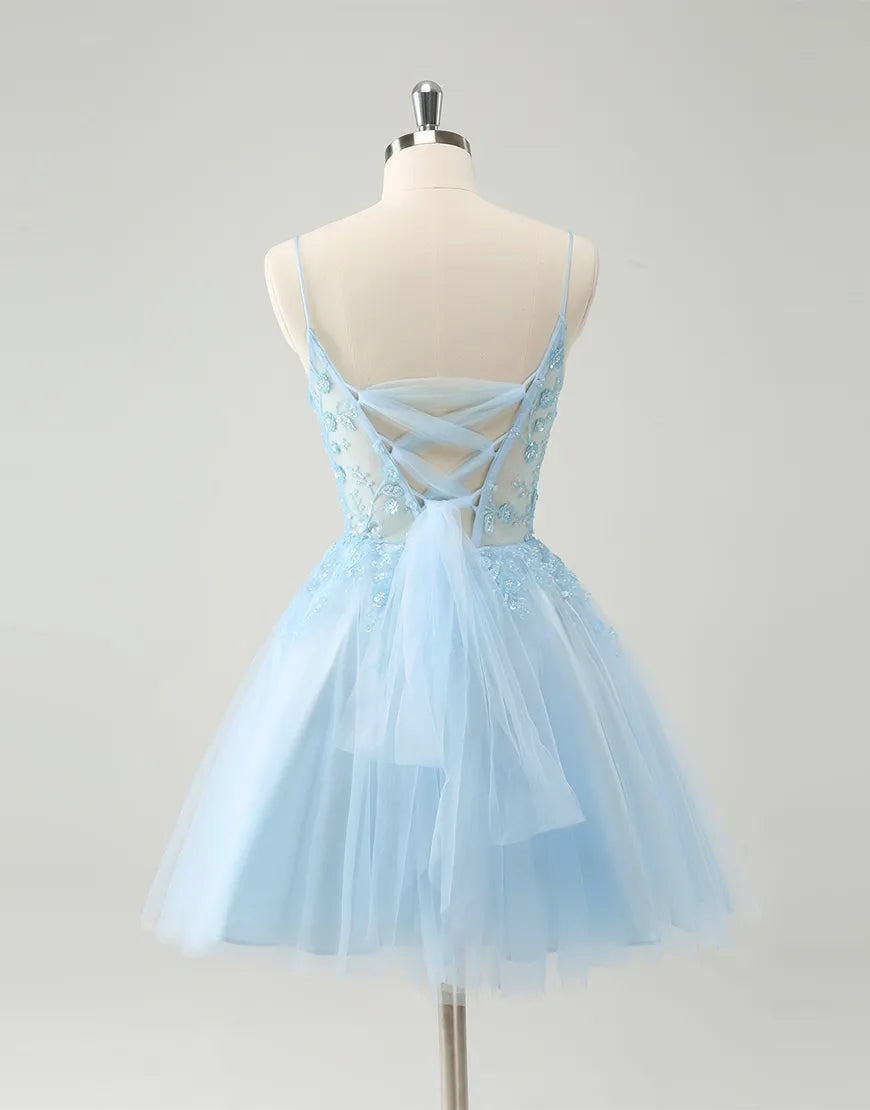 Wholesale Homecoming Dress Glitter A-Line Beaded Flowers Tulle Corset