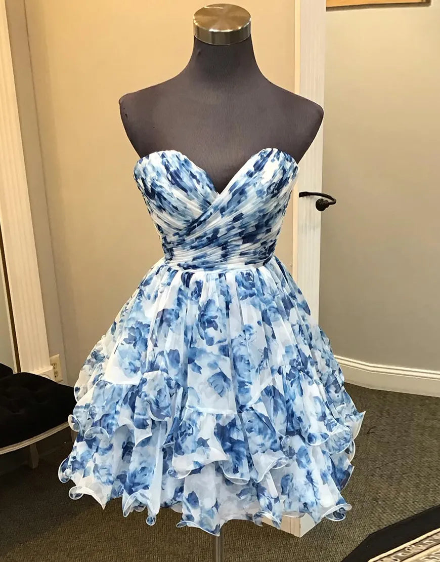 Wholesale Homecoming Dress Floral Prints A-Line Sweetheart