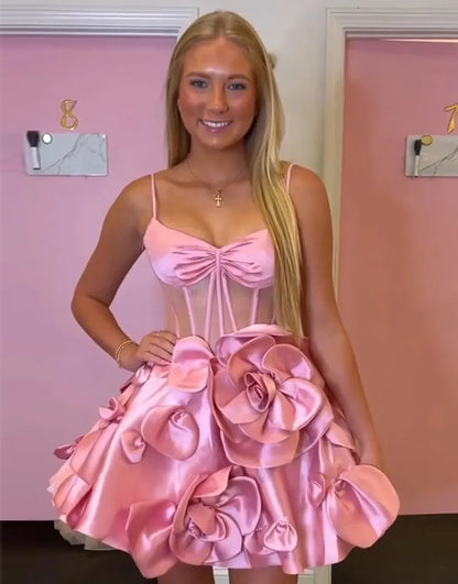 Wholesale Corset A-Line Satin Flowers Homecoming Dress