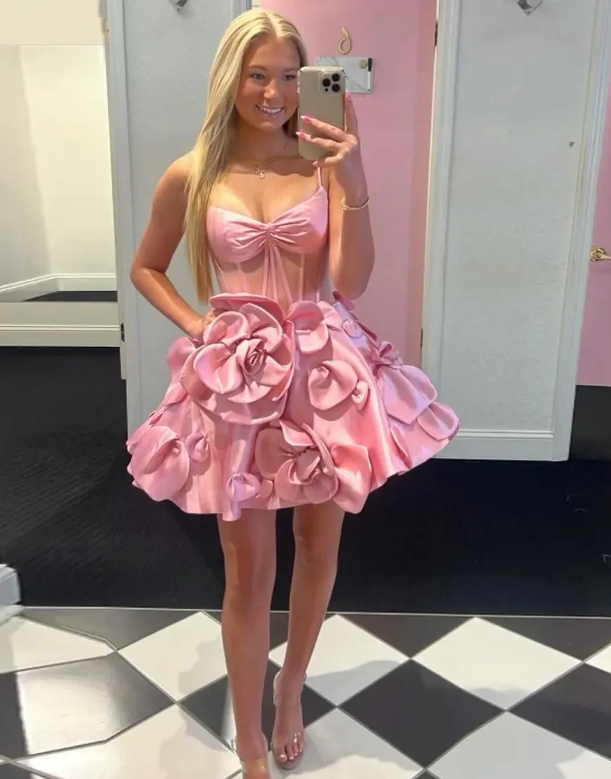 Wholesale Corset A-Line Satin Flowers Homecoming Dress