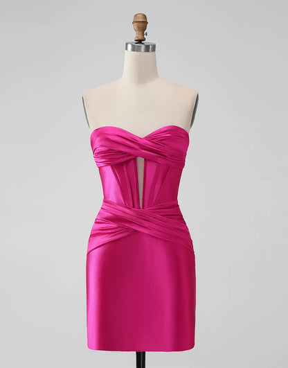 Wholesale Homecoming Dress Tight Strapless Keyhole Satin