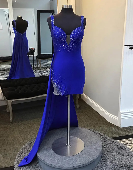 Wholesale Homecoming Dress Glitter Beaded Tight Satin with Train