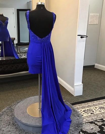 Wholesale Homecoming Dress Glitter Beaded Tight Satin with Train