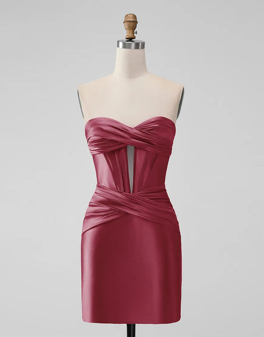 Wholesale Homecoming Dress Tight Strapless Keyhole Pleating Satin