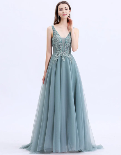 Wholesale Evening Dress A-Line V-Neck with Appliques Chiffon