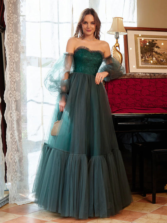 Wholesa A-Line/Princess Tulle Sweetheart Long Prom Dresses