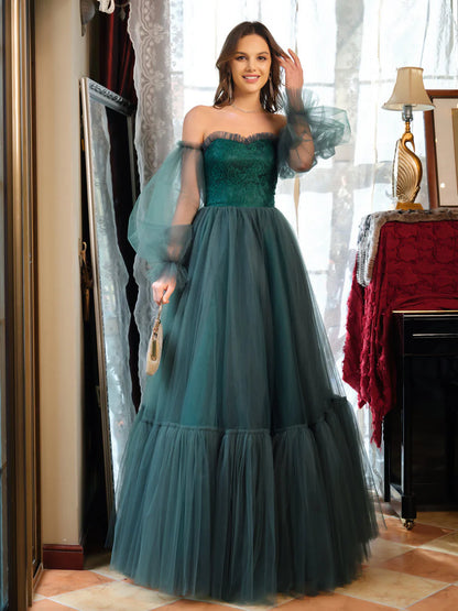 Wholesa A-Line/Princess Tulle Sweetheart Long Prom Dresses