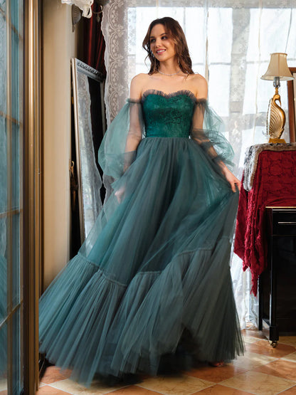 Wholesa A-Line/Princess Tulle Sweetheart Long Prom Dresses