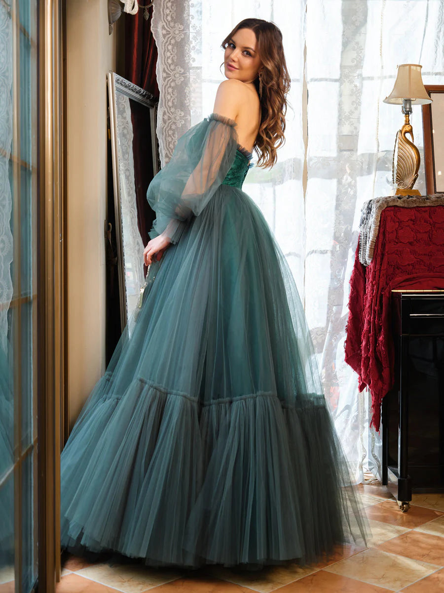 Wholesa A-Line/Princess Tulle Sweetheart Long Prom Dresses