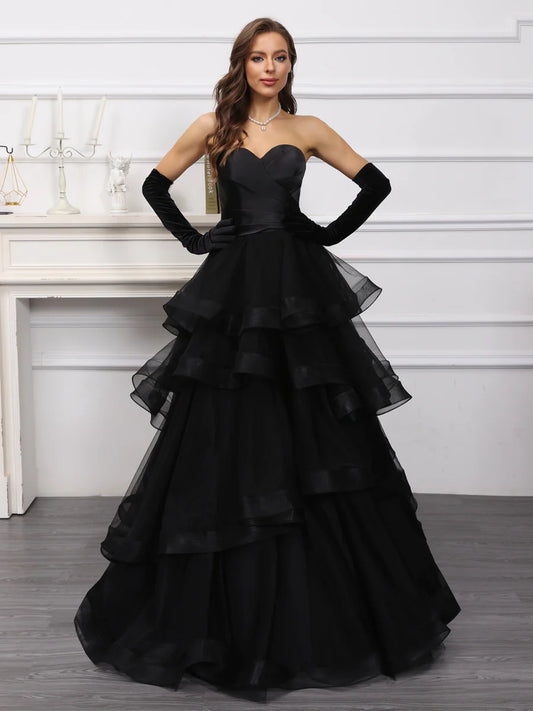 Wholesa  A-Line/Princess Sweetheart Long Tulle Dresses With Ruffles