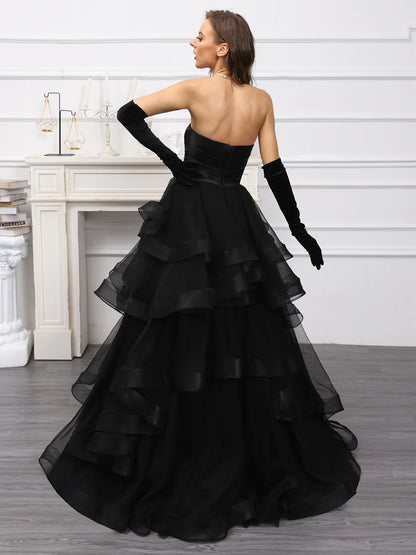 Wholesa  A-Line/Princess Sweetheart Long Tulle Dresses With Ruffles