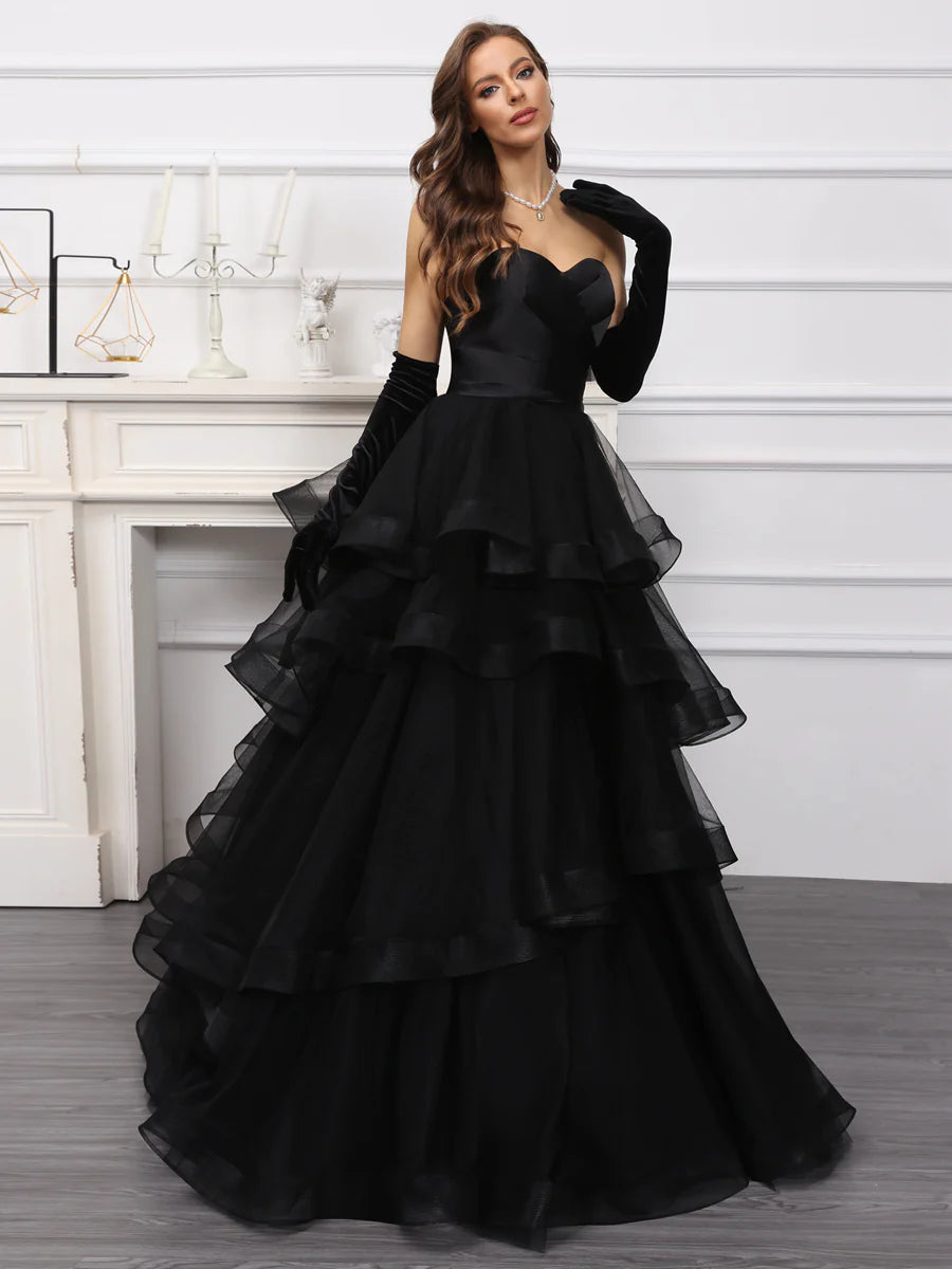 Wholesa  A-Line/Princess Sweetheart Long Tulle Dresses With Ruffles